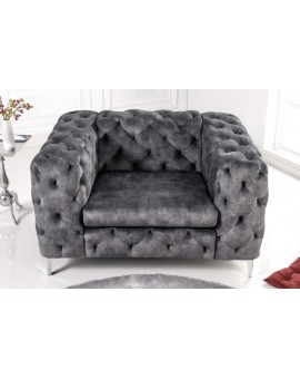FOTEL MODERN BAROCK WELUR SZARY
