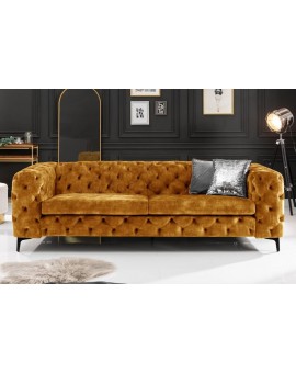 SOFA MODERN BAROCK 3-OSOBOWA MUSZTARDOWY WELUR