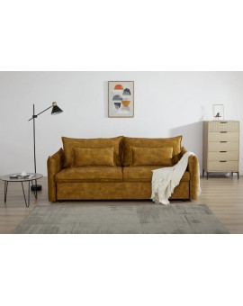 SOFA ROZKŁADANA APARTAMENT 215 CM WELUR MUSZTARDOWY