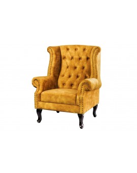 FOTEL CHESTERFIELD MUSZTARDOWY WELUR 