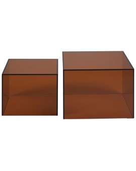 ZESTAW STOLIKÓW KAWOWYCH DICE SQUARE SZKŁO BRĄZOWE