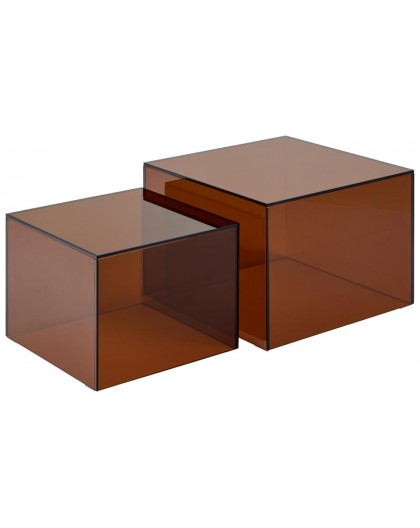 ZESTAW STOLIKÓW KAWOWYCH DICE SQUARE SZKŁO BRĄZOWE