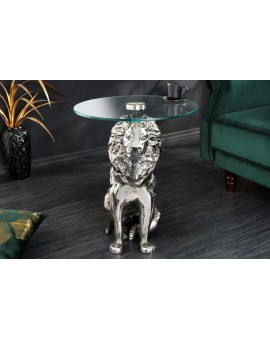 STOLIK KAWOWY WILDLIFE LION 45 CM SREBRNY