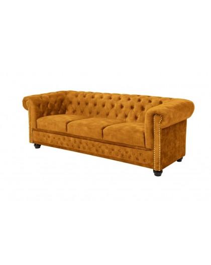 SOFA CHESTERFIELD 3-OSOBOWA MUSZTARDOWY WELUR