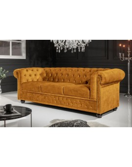 SOFA CHESTERFIELD 3-OSOBOWA MUSZTARDOWY WELUR