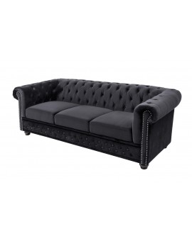 SOFA CHESTERFIELD 3-OSOBOWA CZARNY WELUR