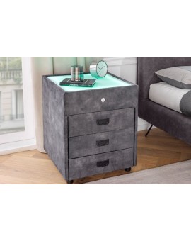 SZAFKA NOCNA PARIS 45X45 CM SZARY WELUR Z OŚWIETLENIEM LED