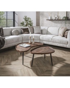 ZESTAW STOLIK&Oacute;W KAWOWYCH MAVI AKACJA BRĄZOWA - 2SZT.