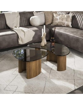 ZESTAW STOLIK&Oacute;W KAWOWYCH ZEHRA SZKLANY BRĄZOWY- 2SZT