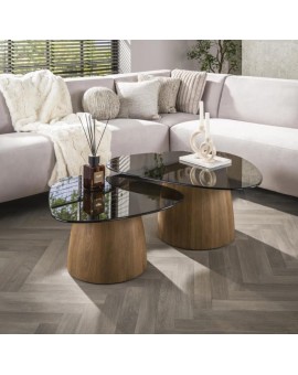 ZESTAW STOLIK&Oacute;W KAWOWYCH II ZEHRA SZKLANY BRĄZOWY- 2SZT