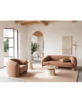 STOLIK KAWOWY SANTORINI  &Oslash;45x47,5 CM TRAWERTYN BEŻOWY