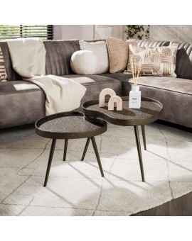 ZESTAW STOLIK&Oacute;W KAWOWYCH TEY BRĄZOWY - 2SZT.