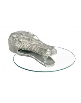 STOLIK KAWOWY WILDLIFE CROCODILE 75 CM SREBRNY