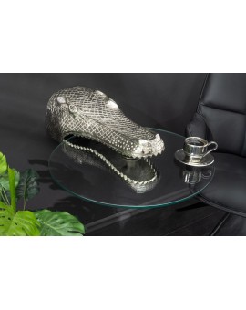 STOLIK KAWOWY WILDLIFE CROCODILE 75 CM SREBRNY