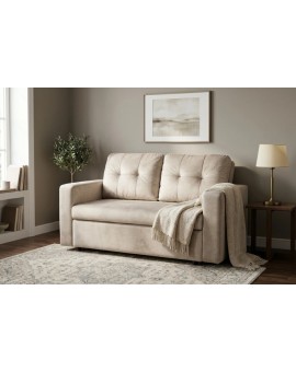 SOFA ROZKŁADANA SMART 142X86 CM WELUR BEŻOWY