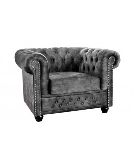 FOTEL CHESTERFIELD WELUR SZARY ANTYCZNY