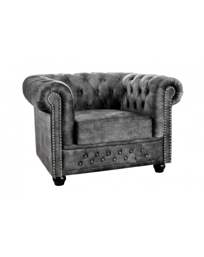 FOTEL CHESTERFIELD WELUR SZARY ANTYCZNY