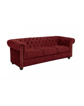 SOFA CHESTERFIELD 3-OSOBOWA WELUR CZERWONY