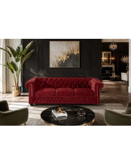 SOFA CHESTERFIELD 3-OSOBOWA WELUR CZERWONY