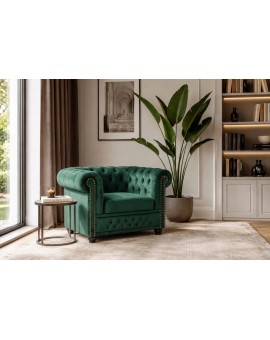 FOTEL CHESTERFIELD WELUR ZIELONY