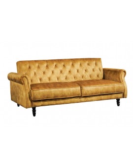 SOFA ROZKŁADANA MAISON BELLE AFFAIRE 220 CM WELUR MUSZTARDOWA