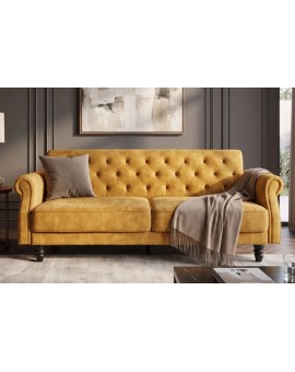 SOFA ROZKŁADANA MAISON BELLE AFFAIRE 220 CM WELUR MUSZTARDOWA