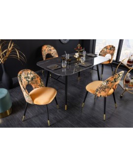 KRZESŁO BOUTIQUE WZÓR KWIATOWY MUSZTARDOWY WELUR