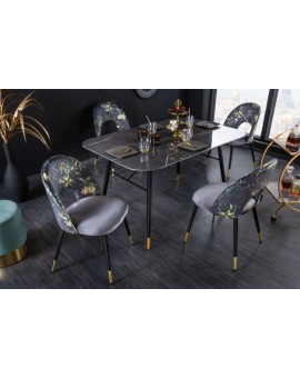 KRZESŁO BOUTIQUE WZÓR KWIATOWY SZARY WELUR