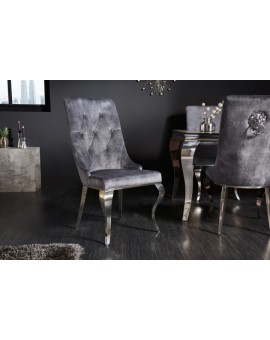 KRZESŁO MODERN BAROCK Z GŁOWĄ LWA WELUR SZARY