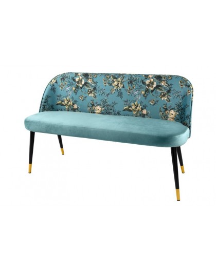 ŁAWKA BOUTIQUE 130CM WZÓR KWIATOWY TURKUSOWY WELUR