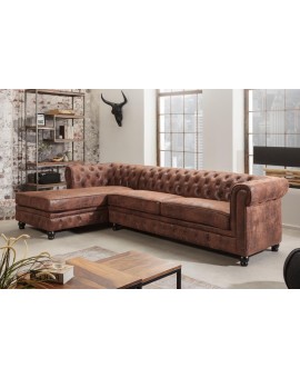 NAROŻNIK LEWY CHESTERFIELD BRĄZOWY 280X140 CM