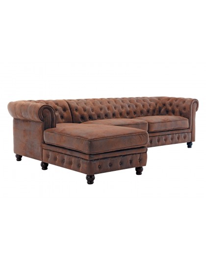 NAROŻNIK LEWY CHESTERFIELD BRĄZOWY 280X140 CM