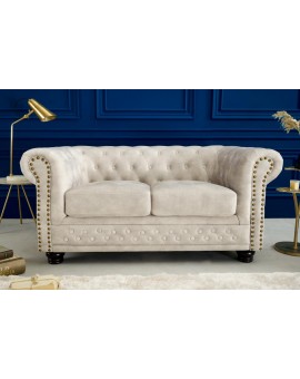 SOFA CHESTERFIELD 2-OSOBOWA WELUR BEŻOWY