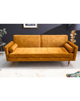 SOFA ROZKŁADANA COUTURE 196 CM MUSZTARDOWY WELUR