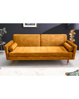 SOFA ROZKŁADANA COUTURE 196 CM WELUR MUSZTARDOWY